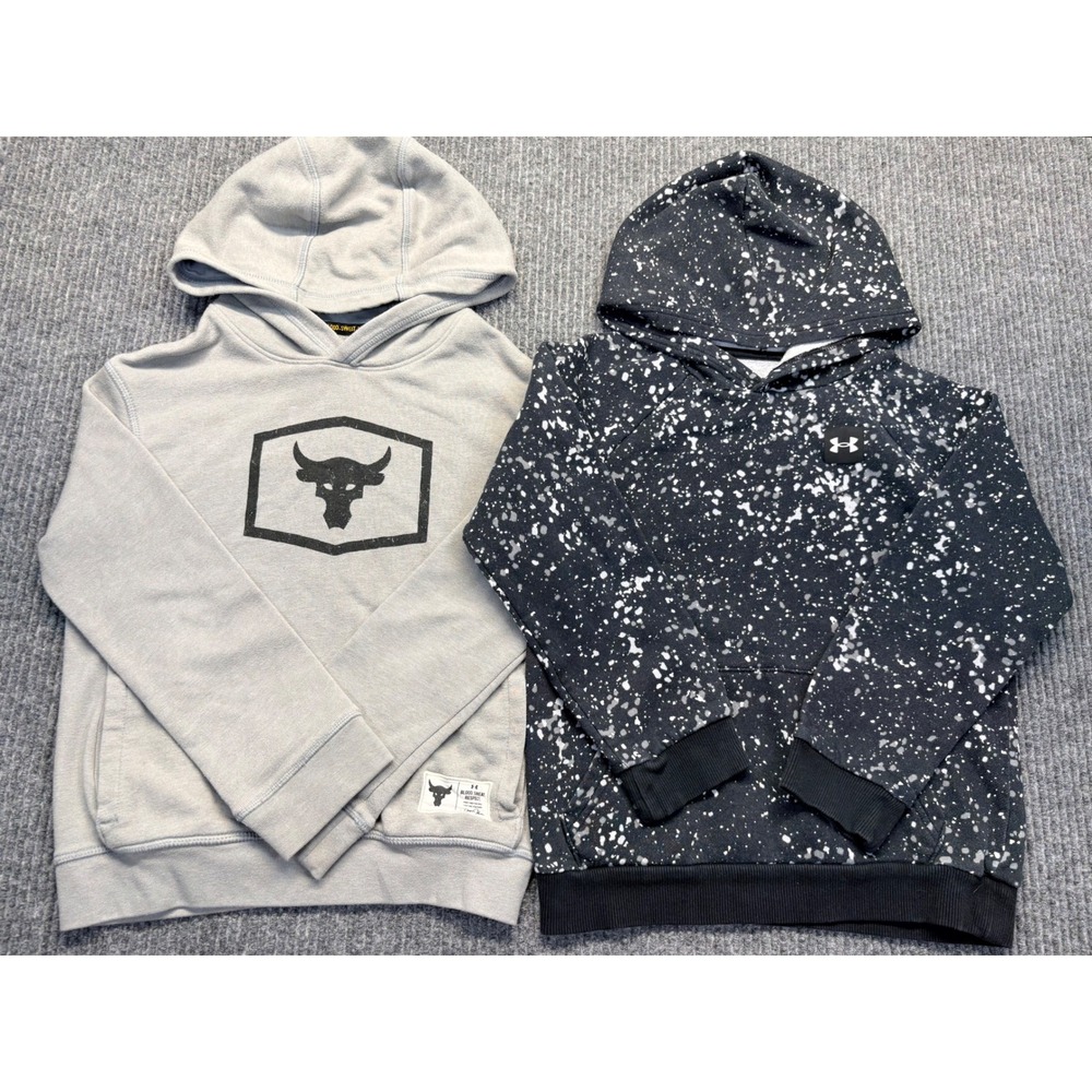 Under Armour Boys Project Rock & Splatter Fleece Hoodie Bundle Grey Black YSM